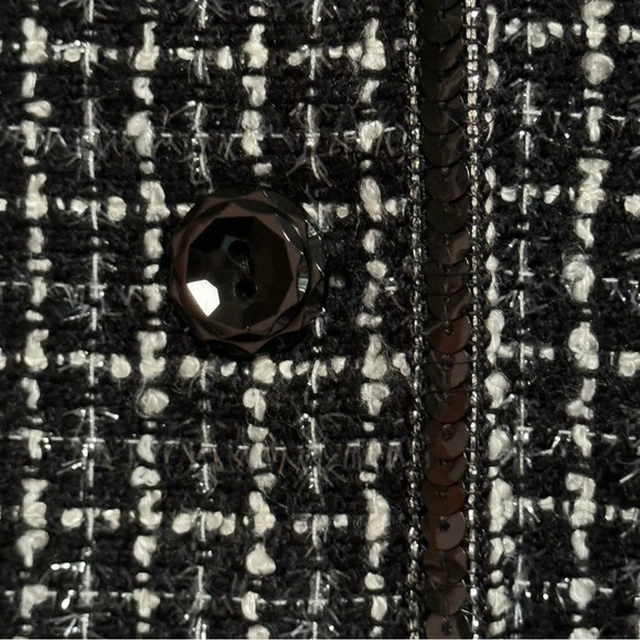 SAG HARBOR Black White Metallic Silver Woven Jacket / Blazer Sequin Trim Size 8 - Picture 4 of 11